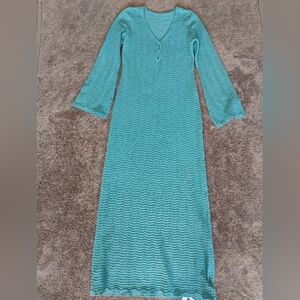 Commense Cover Up Open Lace Turquoise Maxi Dress